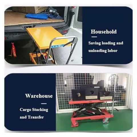 Rock Solid Portable Hydraulic Scissor Lift Table With Smooth Roll Design Hitting 66 Inches Built Like A Tank Alloy Steel Platform for easy loading.