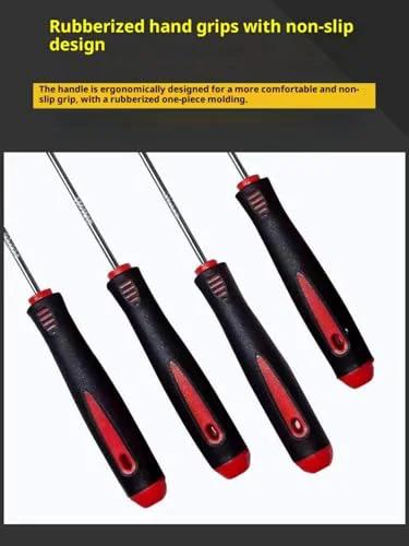 4-piece automotive pick tool set with rubberized non-slip black handles and red ends for seal, gasket, and O-ring removal