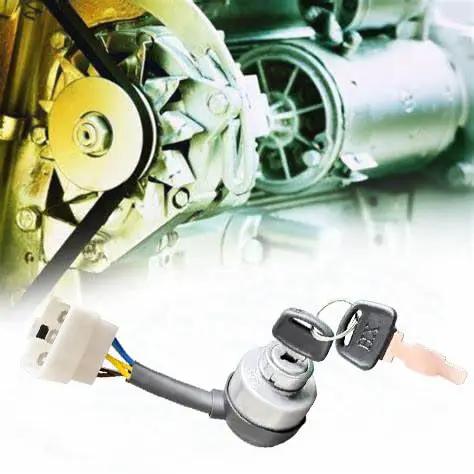 Six Wire Ignition Key Switch for 2.5 to 6.5KW 188F Gas Generators with two keys and wiring harness, shown against generator background.