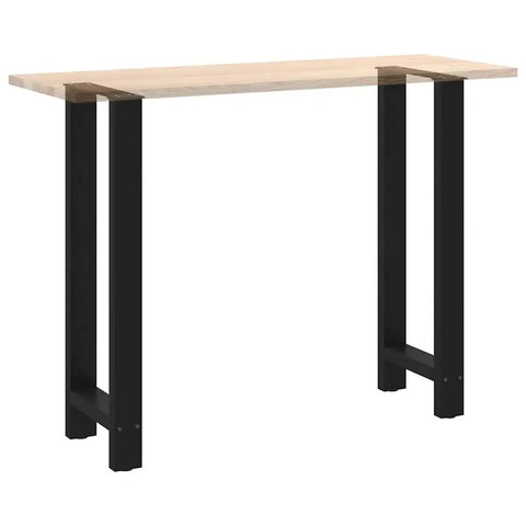 Adjustable Metal Table Legs Pack Of Two Sturdy Steel Bases With Self Leveling Floor Savers And Durable Powder Coated Finish, black steel legs supporting a wooden table top.