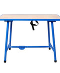 Heavy Duty Foldable Workbench Featuring Tough As Nails Steel Frame And Premium Wood Top, No Sweat Assembly For Garage Or Home Shop, 660 Lb Load Capacity, Blue with a solid wood top and blue steel frame.
