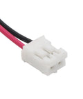 Close-up of a white connector with red and black wires for Real Badass 12V DC Electromagnetic Lock Catch Strike Plate For Securing Gates And Doors Heavy Duty Electric Release Assembly Sweet Easy Hookup Security Access Control Rig.