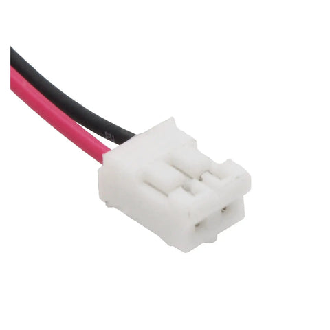 Close-up of a white connector with red and black wires for Real Badass 12V DC Electromagnetic Lock Catch Strike Plate For Securing Gates And Doors Heavy Duty Electric Release Assembly Sweet Easy Hookup Security Access Control Rig.