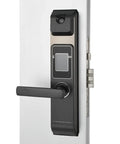 Heavy Duty Zinc Alloy Touchscreen Smart Door Lock Keyless Entry Security System With Five Unlock Methods For Exterior Doors on a door.