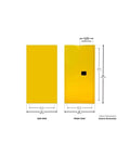 Heavy Duty Steel Two Door Vertical Flammables Storage Cabinet For 55 Gallon Drums including side and front views with dimensions