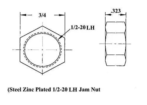 Heavy Hitter Four Link Rod End Kit With Rugged Chromoly Construction Right And Left Hand Threads One Half Bungs Including Cone Spacers And Secure Locking Nuts For Tough Builds showing a Steel Zinc Plated 1/2-20 LH Jam Nut design.