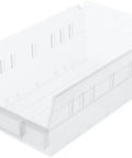 Heavy Duty Plastic Shelf Bins For Garage, Closet And Drawer Organization, Clear 12 X 6.5 X 4 Inch Bins, 12 Pack, Durable Storage Containers