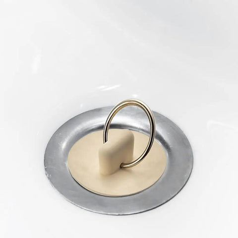 Peirushg Bathtub Easy-Install Stopper Quick 1-3/8in. white rubber stopper in a chrome drain with split-type ring.