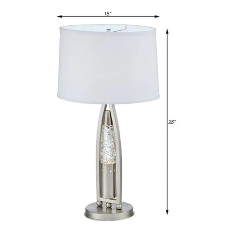 Ultra Modern Table Lamp With Sparkling Water Droplet Dance Night Light, Satin Nickel Finish, Glass And Metal Frame