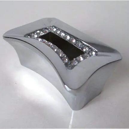 Premium Glass Crystal Cabinet Pulls With a Slick Silver Chrome Mount and Sparkly Rhinestone Detail from a side angle.