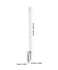 Side view of Two Pack Adjustable Desk Clamp Set For Pegboards And Workbenches, White Iron Folding Shelf Bracket dimensions shown.