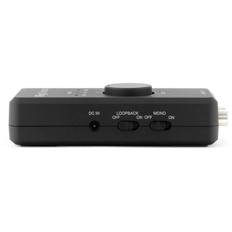 Side view of iRig Stream Stereo Audio Interface For iPhone iPad Mac And PC With USB C Lightning showing control buttons.