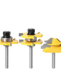1/4 Inch 6mm Shank Tongue And Groove Router Bit Set With Durable Tungsten Steel Construction And 45 Lock Miter Bit viewed from multiple angles.