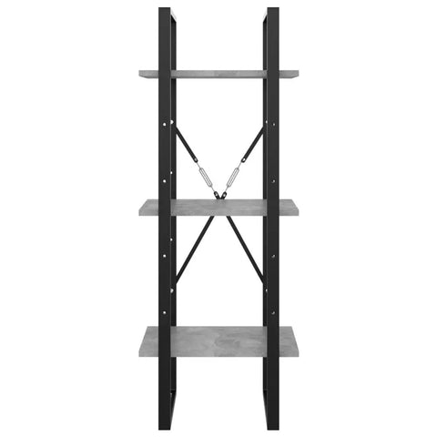 3 Tier Industrial Book Cabinet For Small Spaces Open Front Bookshelf with 3 shelves, engineered wood bookcase front view.