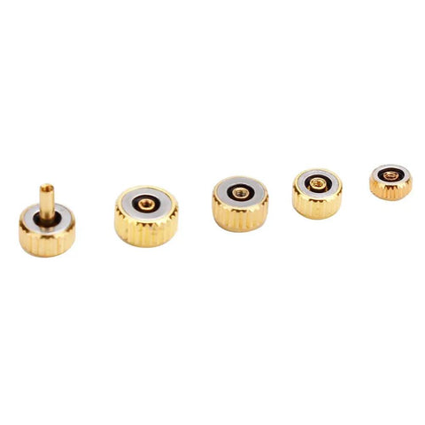 Watch Repair Kit With Stainless Steel Crown And Stem Set, gold winding stems, assorted sizes for watch maintenance.