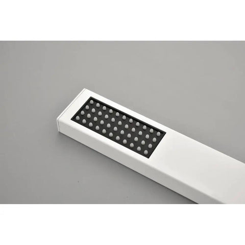 Close-up of handheld nozzle with self-cleaning silicone tips for the Shower System with Waterfall Rainfall Head and Handheld, Wall-Mounted.
