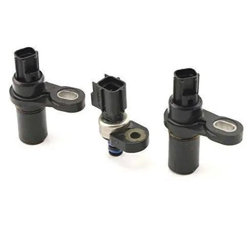 3-Piece Updated Pressure Transducer Sensor Kit For 1999-Up Dodge Chrysler Jeep 45RFE 545RFE 68RFE Transmissions Plug-And-Play Input Output Replacement Compatible With 2-4799061AB And 1-4799758, showing three black sensors with connectors