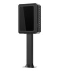 Slick Heavy-Duty EV Charger Enclosure With Pedestal Post Workhorse Weatherproof Lock Box For Outdoor Use in solid black.