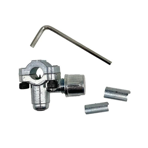 BPV-31 bullet piercing valve kit; metal line tap valve with clamp, Allen wrench, and two short metal sleeves.