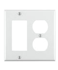 2-Gang 1-Duplex 1-Decora GFCI Device Combination Wall Plate White Thermoset Standard Size With Smooth Face And Rounded Edges