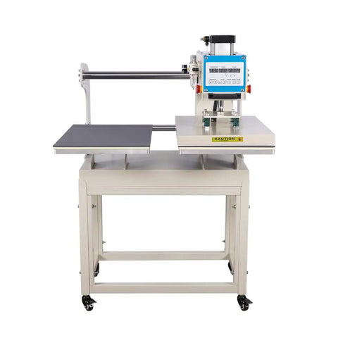 Heavy Duty 16X24 Dual Station Pneumatic Heat Press With Up Sliding Platen And LCD Touchscreen for t-shirt sublimation, front view.