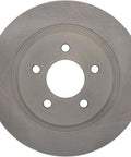 Front view of rear brake rotor disc for Ford Mustang; silver-gray metal with five lug holes and central hub.