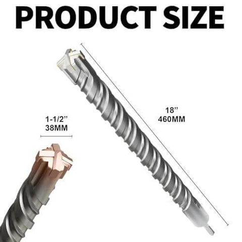FROOOK SDS Plus rotary hammer drill bit, 1-1/2in x 18in (38mm x 460mm), four carbide edges, coated head; two bits shown.