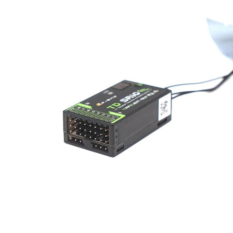 Tandem Dual Band Receiver SR10 Simultaneous 2.4GHz And 900MHz, black box with ports and antennas for long range control and telemetry.