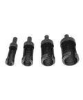 Four Piece Woodworking Plug Cutter Kit For Concealing Screw Holes And Straight Shooting Joinery With Knockout Flush Chamfered Tapered Bits in sizes 1/4 to 5/8 inch.