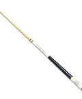 Pro Grade Pool Cue Stick 1/2 Piece Center Joint Slick Ash Wood Shaft 13mm Tip 57 Inch angled view with black and white patterns