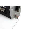 CoilMac-ER Plus Manual Coil Punch With Electric Inserter, 4x5mm Oval Holes, close-up of punching mechanism in use