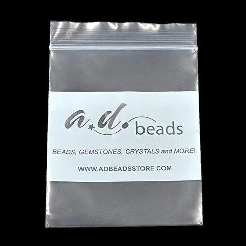 Plastic packaging with a.d. beads logo, featuring a clear, resealable bag for beads or gemstones storage.