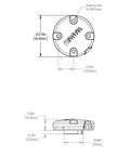 1007 Side Entry CableClam Waterproof Marine Cable Clamp For Side Mount Install White With Stainless Steel Fasteners, Low Profile Contoured Edge Reduces Tangling And Makes Cable Entry A Breeze. round white marine cable clamp, top and side view with 53.35 mm size