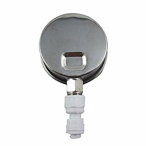 Stainless-steel oil-filled water pressure gauge, 2-1/2 inch dial, dual-scale, 1/4 inch lower mount for RO systems