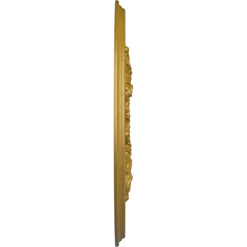 Side view of Pharaohs Gold Ceiling Medallion With Hand Painted Detail That Pops Twenty Three And Five Eighths Inch Outer Diameter