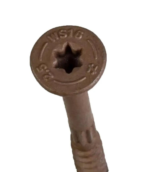 Close-up view of a Heavy Duty Framing Screw Three Inch Long With Six Lobe Drive and Sharp Sawtooth Tip for wood projects.