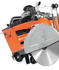 30 Inch Flat Saw with 3 Speed Gearbox for High Production Concrete Cutting and Highway Repair Jobs Tier 4 Compliant Engine in orange.