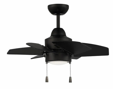 Propel II 24 Inch Indoor Ceiling Fan In Flat Black With 6 Custom Flat Black Blades And Built In 12 Watt Dimmable LED Light, 3 Speed Reversible Motor