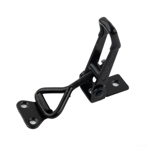 Adjustable GH 4001 Toggle Clamp Hasp Catch Clip With Quick Fixture Heavy Duty Steel Galvanized Iron Mount 220lb Capacity For Lock Free Boxes Cabinets Lockers Doors And Vehicles Easy Install And Secure Latch, black metal side view