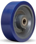 Solid As A Rock 6000 Lb Capacity Polyurethane On Steel Wheel Swivel Caster 12 By 4 Inches showing a blue polyurethane wheel.