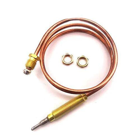 24-inch copper coiled propane gas thermocouple sensor with M8x1 thread, brass fittings, and two nuts