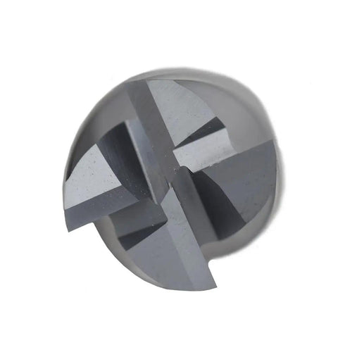 Close-up view of a Pro Grade Carbide Square End Mill Set 1/2 3/8 5/16 1/4 3/16 1/8 Inch, 4 Flute, AlTiN coated CNC router bit.