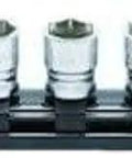 Three Eighths Inch Drive Socket Set 7-19 Millimeters 6-Point, 12-Piece Z Series Rail Kit, 300 Millimeter Length, Black Silver Finish