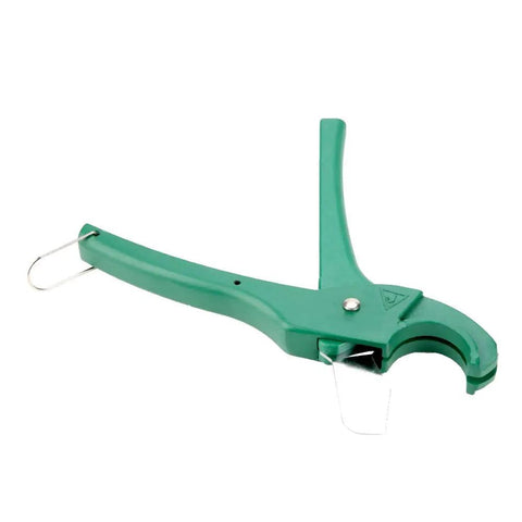 PVC Pipe Cutter With Aluminum Alloy Body Workhorse Ratchet Tube Cutter Hand Tool for PVC PP PU and PE Pipes shown in a side view
