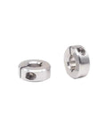 Solid Real Deal Anodized Aluminum Open Fixed Ring Shaft Collar Locking Sleeve For Secure Pos Stops With Split Clamp Giving Legit Grip And Long Life For Rig Applications Sticking Solid As One Part To Block Gaps Or Limits On Your Build Now., silver split clamp shaft collars shown from two angles