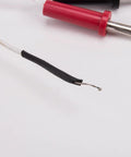 K-type thermocouple sensor with red mini connector and black insulated lead; exposed metal probe tip (2-pack)