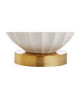Base of Dope White Ceramic Gold Ribbed Gourd Table Lamp 21.5 Inches With White Linen Shade, Contemporary Bedside Nightstand Light