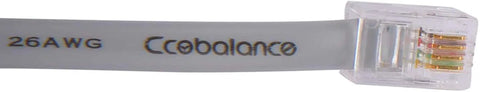 Close-up of a 26 AWG Ethernet cable with a transparent RJ45 connector, showcasing internal wiring and branding, labeled "Ecobalance."