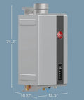 Indoor Liquid Propane Tankless Water Heater Dishes Out Kickin Hot Water Through WiFi Smart Controls At 9.5 Flow Rate side view with dimensions.
