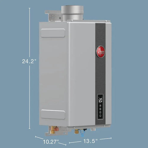 Natural Gas Tankless Water Heater 9.5 Gpm 199k Btu Wifi Enabled indoor 24.2 inch height and compact design for easy installation.